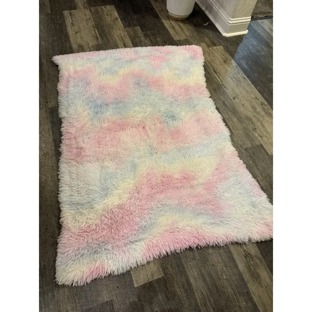 Pastel Rainbow Tie Dye Fluffy Shag Faux Fur Throw Blanket 64” x 43”